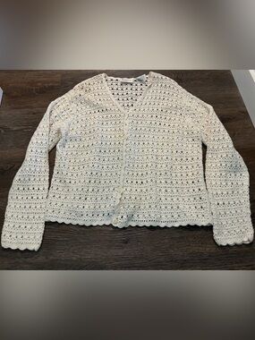 Vintage Crochet Button-Front Sweater Cardigan - Cream